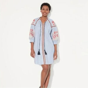 Romeo & Juliet Couture Embroidered Striped Boho ress Blue  White Sz L